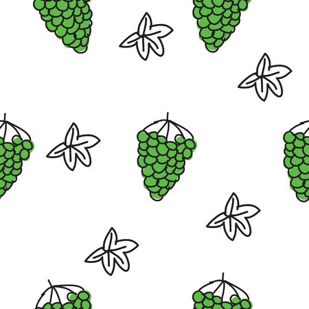 The big cluster grape and green leaves pattern isolated on white backgroundの写真素材