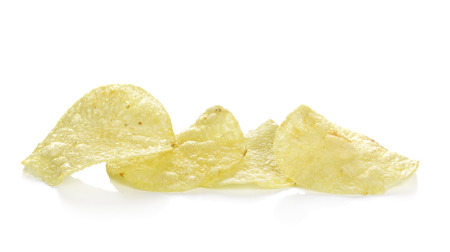 Potato chips on a white background.の写真素材