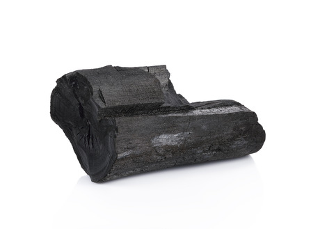 wood charcoal isolated on white background.の写真素材