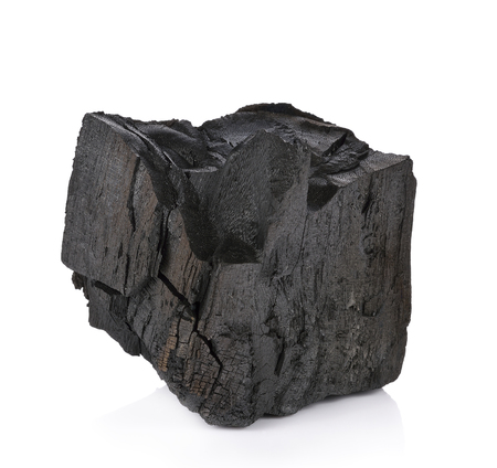 wood charcoal isolated on white background.の写真素材