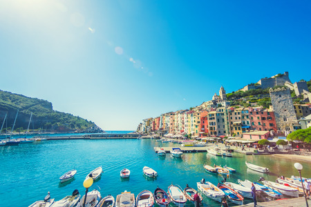Beautiful fisherman town of Portovenere near Cinque Terre, Liguria, Italyのeditorial素材