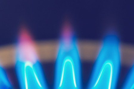 Gas burner flame at gas stove, close-up