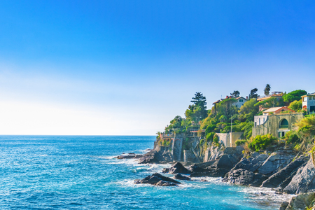 Picturesque view of the Bogliasco - fishermen's Village of the Ligurian Rivieraの写真素材