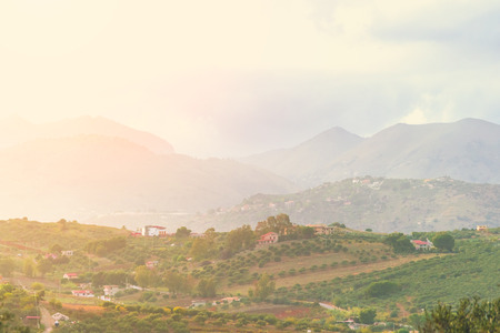 Picturesque village in the mountains on a sunny dayの写真素材