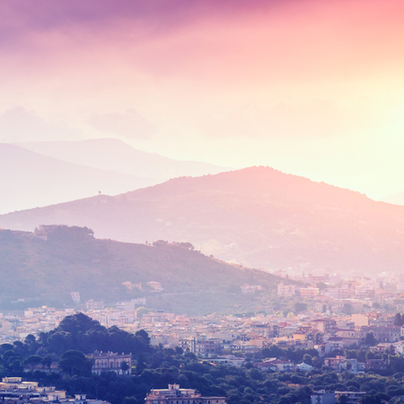 Picturesque village in the mountains, top viewの写真素材