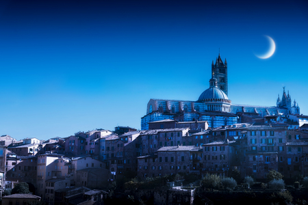 Siena cathedral at night, Tuscany, Italyの写真素材