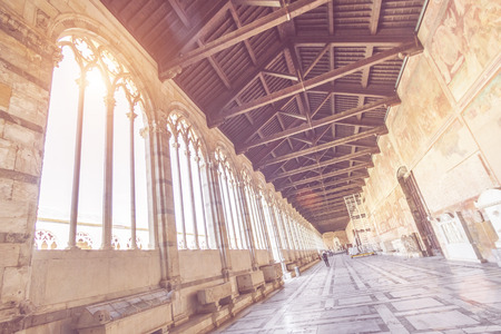 An ancient building with arched windows from the inside