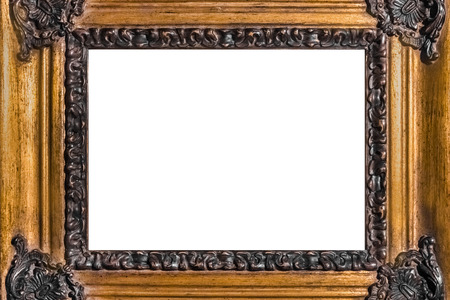 Carved wooden frame. Isolated on whiteの写真素材
