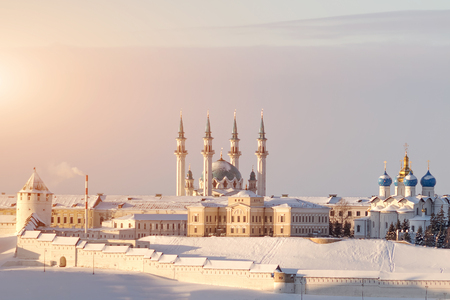 Beautiful Mosque in the winter  in sunshineの写真素材
