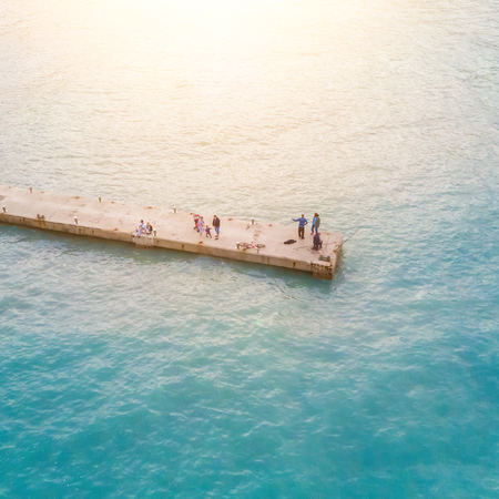 People on the pier, top viewの写真素材