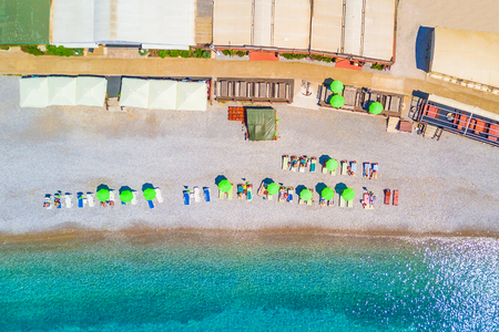 Top view of people on the beachの写真素材