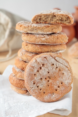 Stack of flat bread made ââfrom rye flourの写真素材