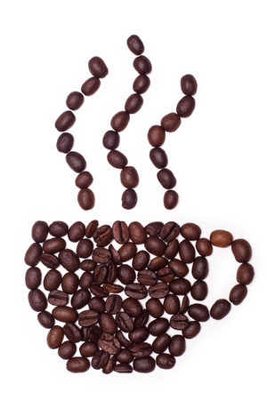 Closeup of Cup made of cofee beans on white backgroundの写真素材