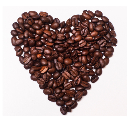 photo of heart made of Coffee Beans on white backgroundの写真素材