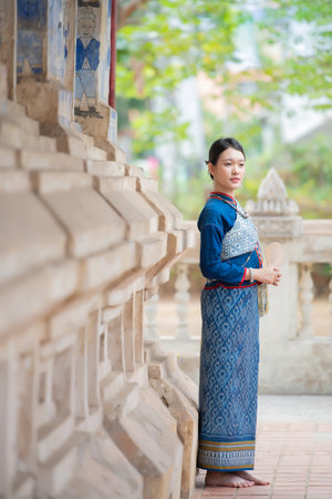 Bridal dresses of Thailand Using indigo-dyed silk Designed to be meticulously beautiful.の写真素材