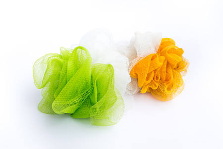 Foam Scrubbing devices in the bathroom.の写真素材