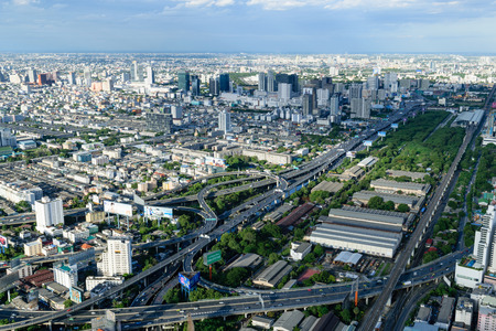 Bangkok Thailand expressway and skyline aerial view.のeditorial素材