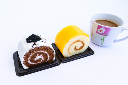 A small sweet cake, typically round, flat, and crisp with coffee.の写真素材