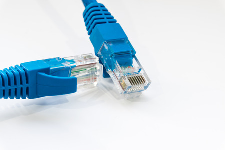 Blue RJ45 connector the connector for local area networks and internet.の写真素材