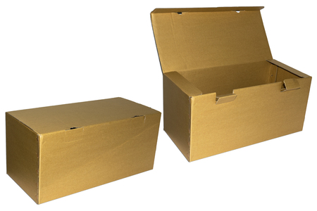Empty brown peper box isolated on white background.の写真素材