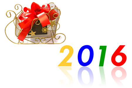 Gift box tied with a red bow for new year day.