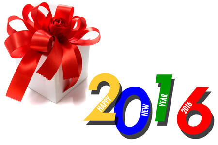 Gift box tied with a red bow for new year day.の写真素材
