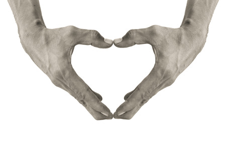Making a heart shape with the hand symbol.の写真素材