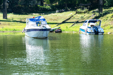 Motor boat in the river.の写真素材