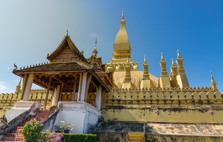 Pha That Luang the buddhist temple in Vientiane,Laos.の写真素材