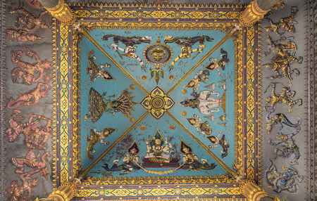 Mural paintings on Patuxai victory monument in Vientian,Laos.のeditorial素材