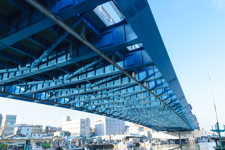 Seoul,Korea-January 2,2016: Bridge over river at fishing village in Korea.のeditorial素材