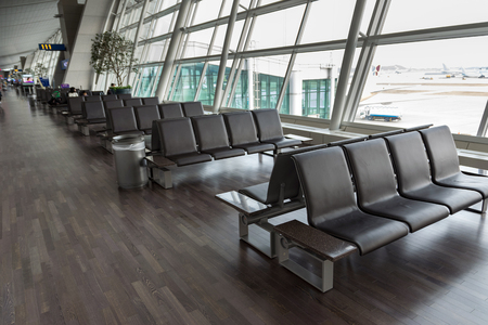 Empty chair for passengers boarding at airports.のeditorial素材