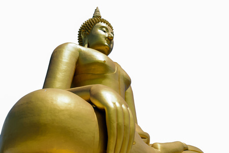 Golden Buddha statue isolated on white background.の写真素材
