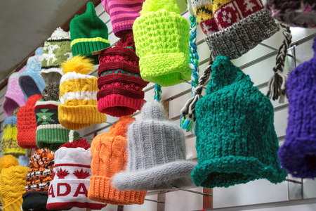 Beauty and colorful wool hat in the shop.の写真素材