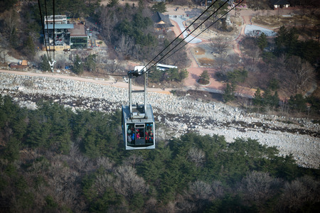 Cable car ride up to the mountains in Korea.のeditorial素材
