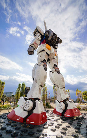 Tokyo,Japan-December 25,2014:Full size Gundam performances outside Diver City Tokyo plaza in Tokyo Japan.のeditorial素材