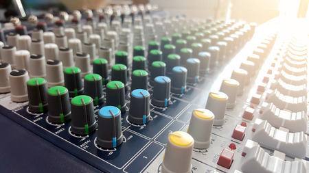 Closeup of controls for the audio mixer.
