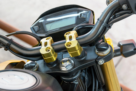 Closeup at the locking handle of the motorcycle.の写真素材