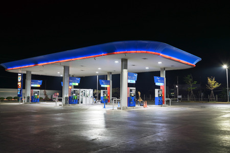 Bangkok,Thailand-April 10,2016:As night in a lonely petrol station in Bangkok because the night was so bad customer service.のeditorial素材