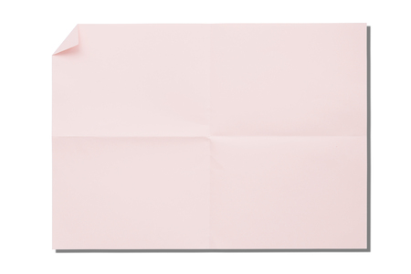 Closeup the pink crumpled paper with shadow isolated on white background.の写真素材