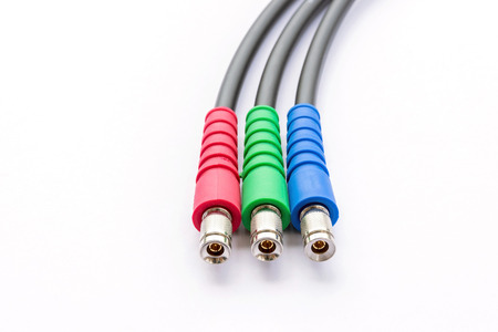 Closeup of BNC RGB color connector for video signal on white background.の写真素材