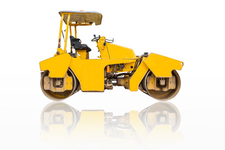 Steamroller a modern road roller with yellow color isolated on white background.の写真素材