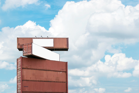 Place the containers stacked banner billboards with colorful blue sky background.の写真素材