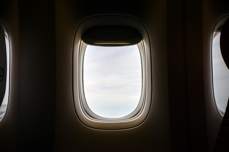 Closeup inside of the airplane windows.の写真素材