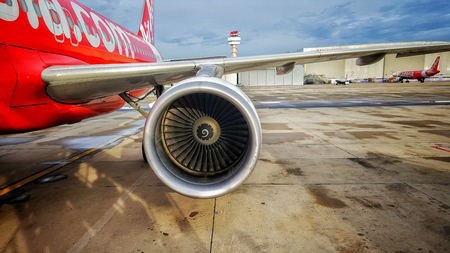 Bangkok,Thailand-October 1,2016:Jet aircraft of the airline Air Asia flights to fly between Bangkok's Don Muang Airport to Kuala Lumpur, Malaysia.のeditorial素材
