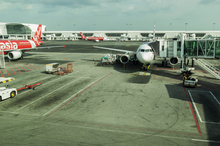 Kuala Lumpur,Malaysia-October 3,2016:Jet aircraft of the airline Air Asia flights to fly between Kuala Lumpur, Malaysia to Bangkok's Don Muang Airport Thailand.のeditorial素材