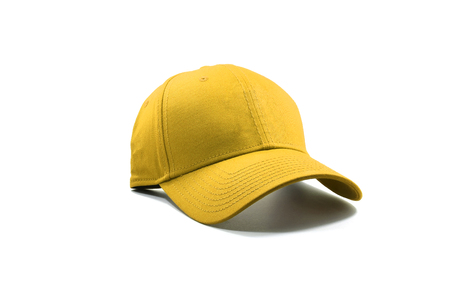Closeup of the fashion yellow cap isolated on white background.の写真素材