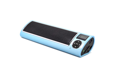 Wireless  loudspeaker, mp3 player and radio for computer notebook and smart phone on white background.の写真素材