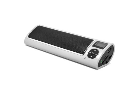 Wireless  loudspeaker, mp3 player and radio for computer notebook and smart phone on white background.の写真素材