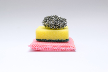 Group of scouring pads isolated on white background.の写真素材